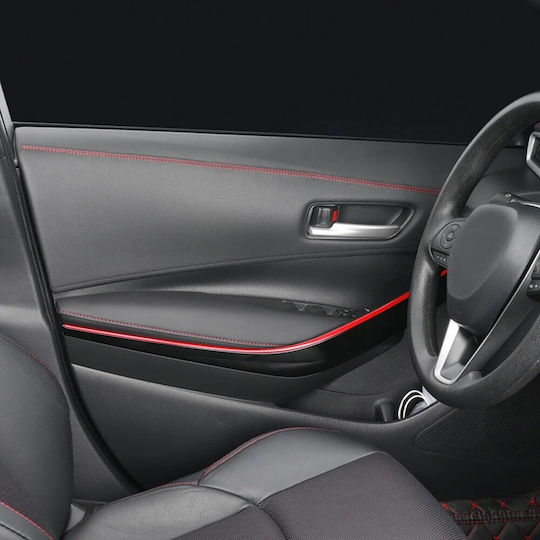 Decorative Strip Vehicle Interior 2m Long Made Faux Leather Black Color With Red Stitching