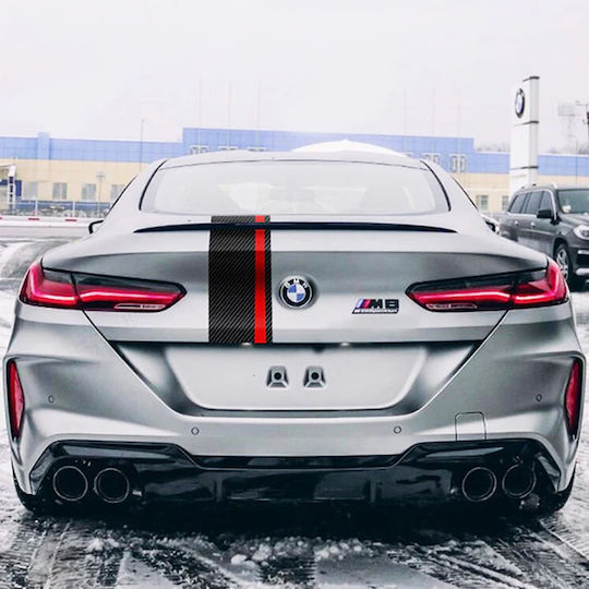 Autocolant Adeziv Tuning Model "rally Stripe Carbon 3d" Dimensiune 140 X 17 Cm Culoare Negru Roșu