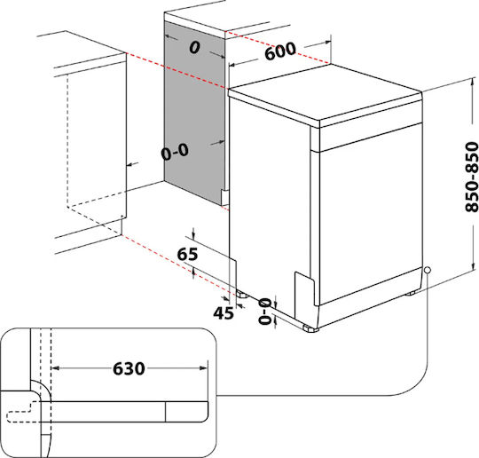 Freistehender Geschirrspüler für 15 Gedecke B60xH85cm Inox
