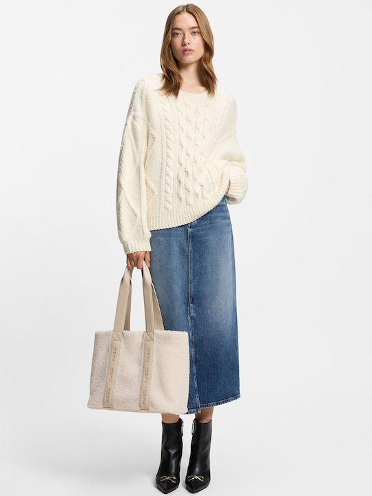 Leder Damentasche Tote Handtasche Ecru