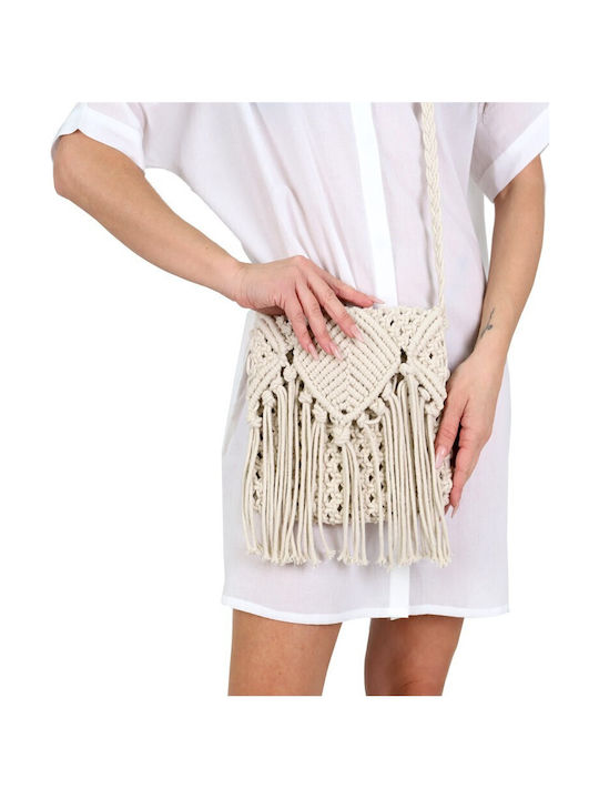 Stoff Gestrickte Damen Schultertasche Beige