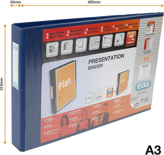Elba A3 Dosar cu 4 Inele Capacitate 30 Mm Spate 55 Mm Dosar de Prezentare Copertă Personalizabilă Peisaj Albastru Simplu
