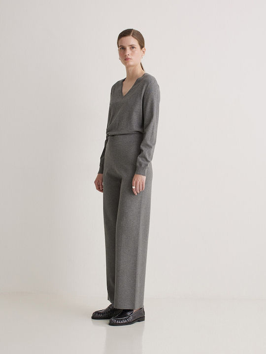 Women's Fabric Trousers with Elastic Regular Fit Grey