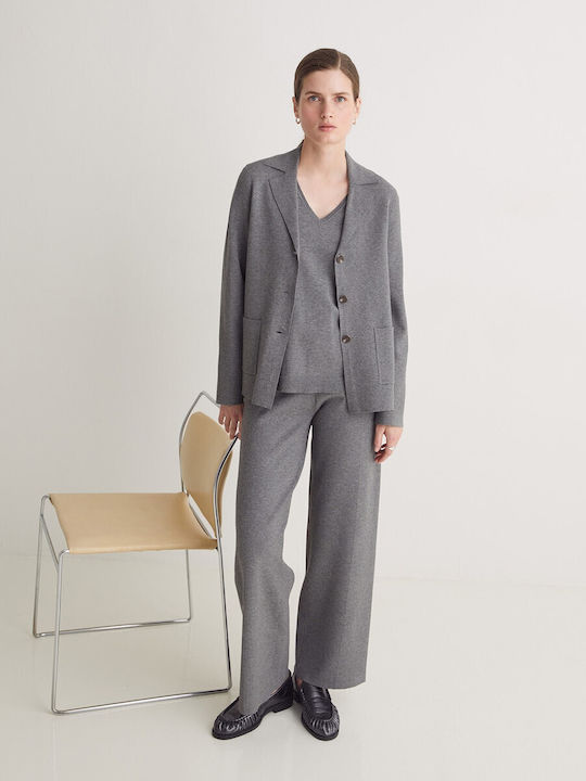 Women's Fabric Trousers with Elastic Regular Fit Grey
