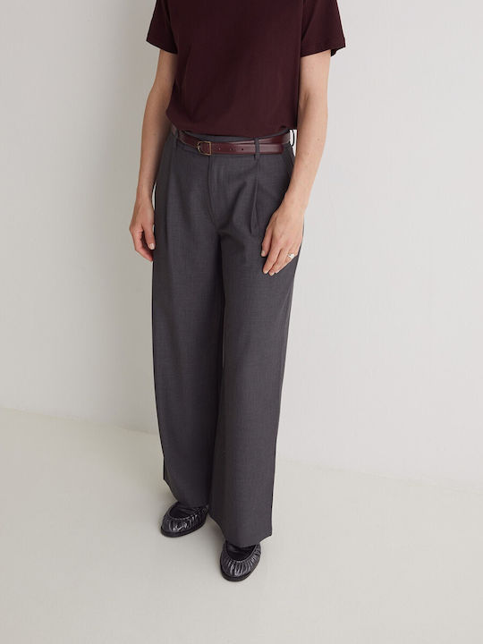 Women's Fabric Trousers Regular Fit Dark Grey