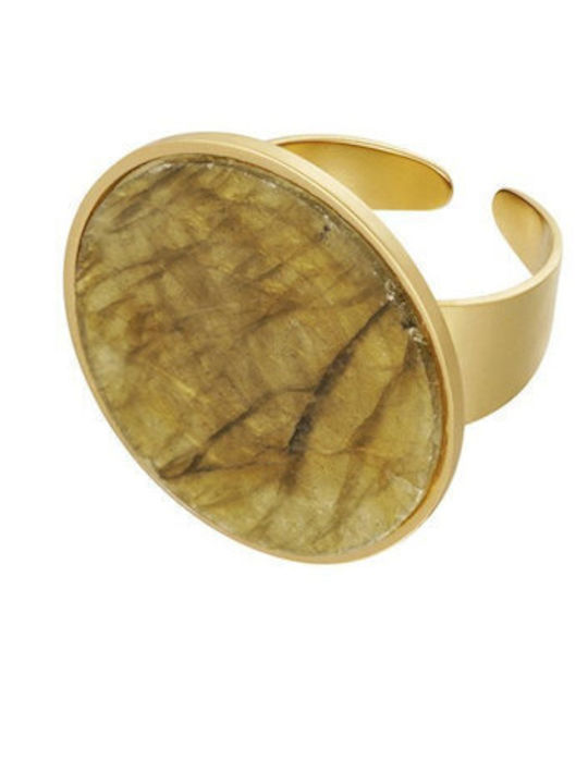 Yehwang Damen Ring mit Steinen aus Stahl Vergoldet