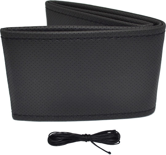 Alista Home Husă Volan Auto cu Diametru 39cm Din Piele Negru cu Cusătură Neagră