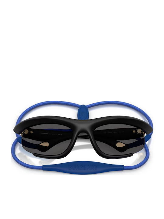 Burberry Men's Sunglasses with Black Horn-Rimmed Frame and Grey Lenses
