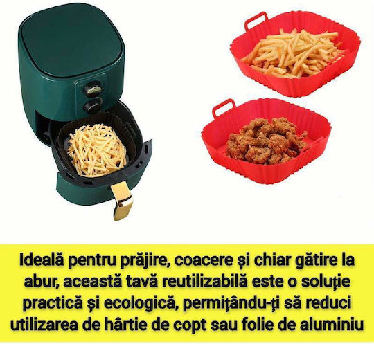Tavă De Protecție Din Silicon Siks Pentru Air Fryer Universal Prăjire Coacere Reutilizabilă Pătrată Roșie