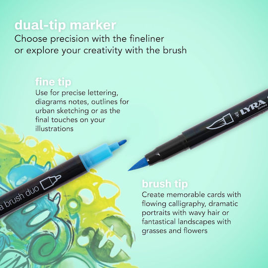 Lyra Aqua Brush Duo Μαρκαδόροι Σχεδίου 1mm Σετ 6 χρώματα