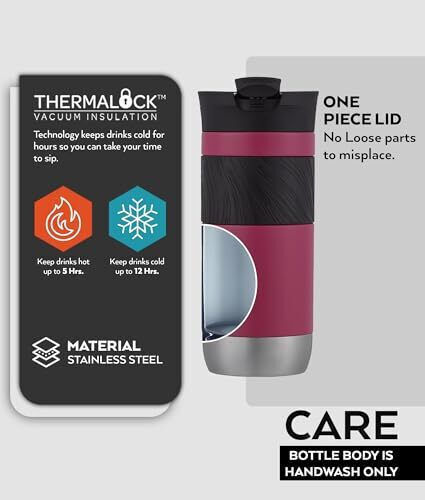 Contigo Byron 2.0 Ποτήρι Θερμός Ανοξείδωτο BPA Free 470ml Dragon Fruit με Επιστόμιο