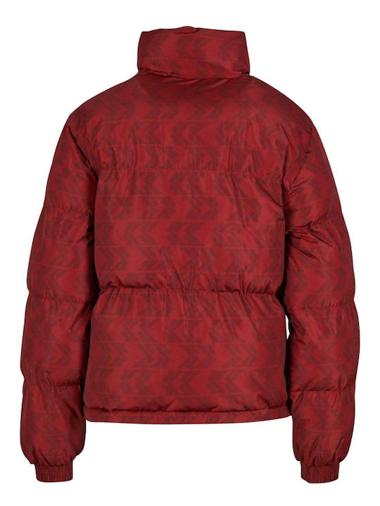Κοντό Γυναικείο Puffer Μπουφάν για Χειμώνα Red