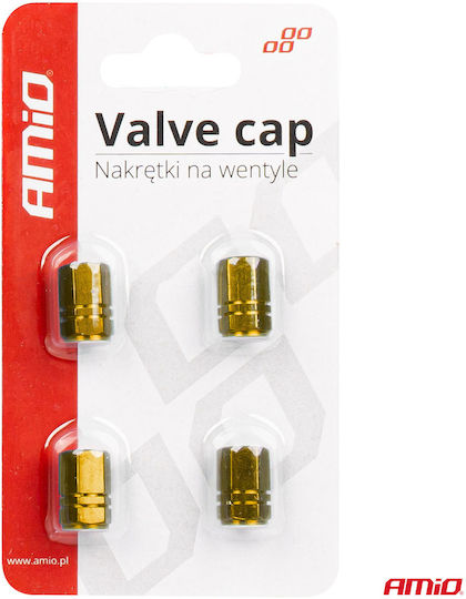 Set 4 Aluminum Valve Caps Hexagon Model Yellow Color