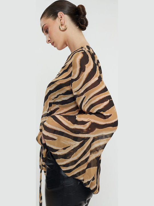 Langärmelig Damen Hemd Caramel Drucken
