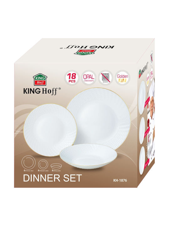KING Hoff Geschirrset Glas Weiß 18Stück