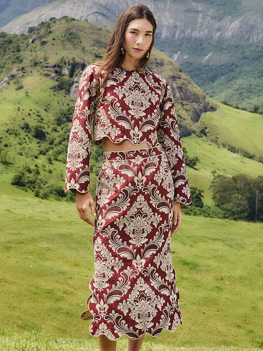 Hoch tailliert Midi Rock Red