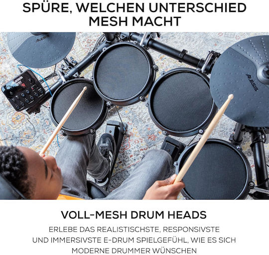 Alesis Drums Turbo Mesh Kit Bundle – Set Complet E-drum Cu Șapte Piese Mesh Scaun Pentru Tobă Căști Bețe De Tobă