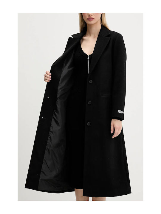Wolle Damen Black Mantel mit Knöpfen