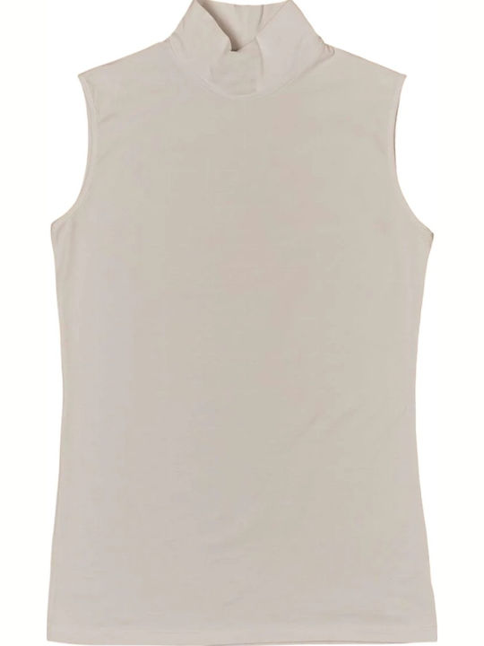 Ärmellos White Damen T-Shirt Rollkragen