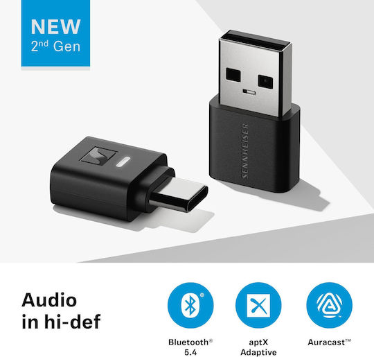 Sennheiser Btd 700 Bluetooth Usb Донгъл Аудио Предавател Aptx Lossless Auracast Plug & Play За Слушалки И Тонколони С Ултра Ниска Латентност Bluetooth 5.4 Съвместим С Usb-c И Usb-a