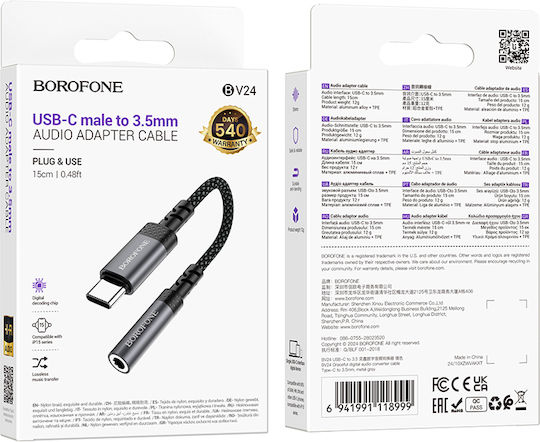 Borofone NO-BOR-118999 USB-C Männlich zu 3.5mm Weiblich Konverter Grau
