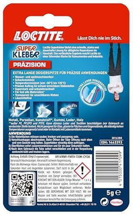 Loctite Precision Super Glue Instant Adhesive Precise Bonding Without Dripping Fast-Drying Dishwasher-Safe Liquid Glue 1 x 5 g Bottle