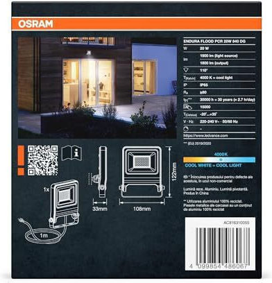Osram Στεγανός Προβολέας LED 20W Φυσικό Λευκό 4000K IP65