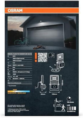 Ledvance Endura Wasserdichter LED Flutlichter 20W Warmes Weiß 3000K mit Bewegungssensor IP44