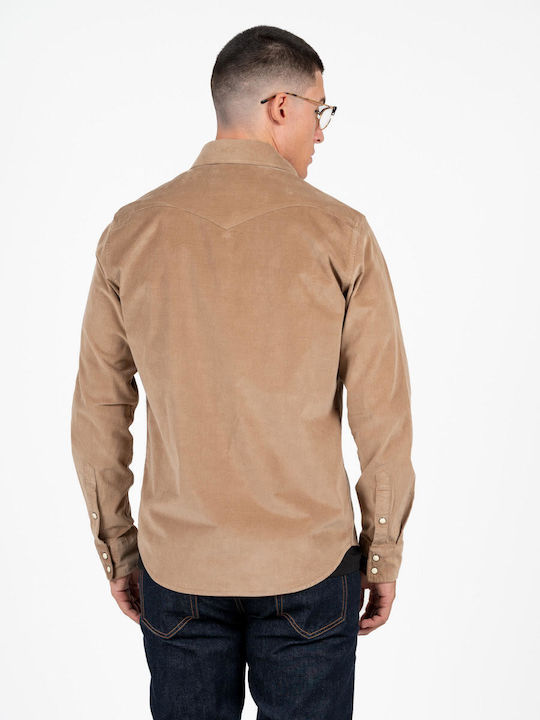 Long Sleeve Corduroy Shirt in Regular Fit Camel
