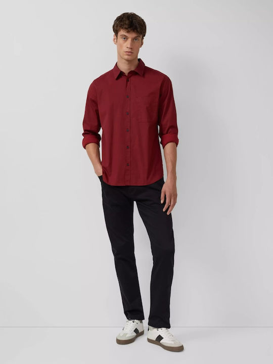 Μακρυμάνικo Πουκάμισο σε Στενή Γραμμή Dark Red