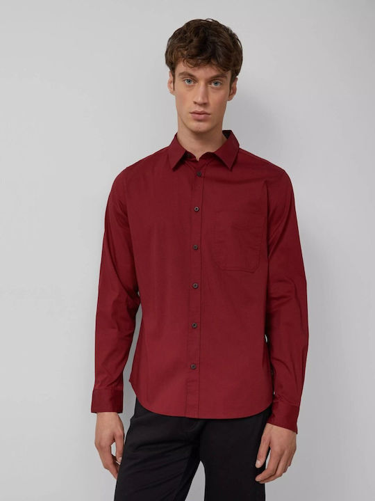 Μακρυμάνικo Πουκάμισο σε Στενή Γραμμή Dark Red