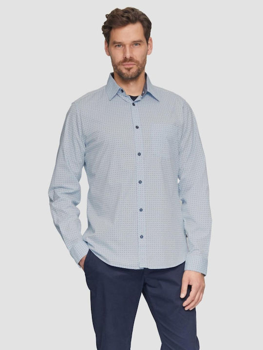 Long-sleeved Cotton Shirt Polka Dot Light Blue