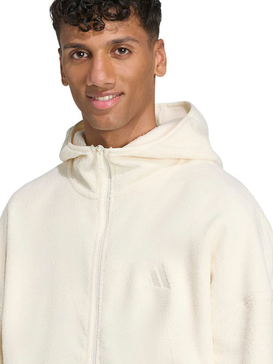 M Fi Men's Fleece Jacket Hooded Beige
