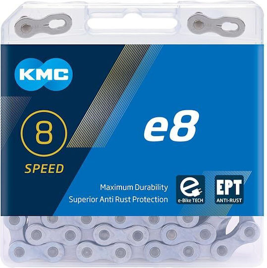 Bicycle Chain Kmc Bicycle Chain E8 Ept 1/2" X 3/32" 122 Links 8-Speed Rust-Resistant