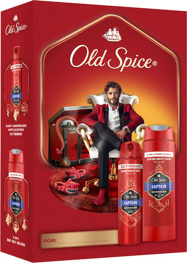 Captain Skin Care Set for Body Cleaning Old Spice Gentleman Gift Set for Men With Deodorant Spray and Shower Gel Captain 24 Hour Freshness for Daily Use Scent With Quality Long Lasting Fragrance