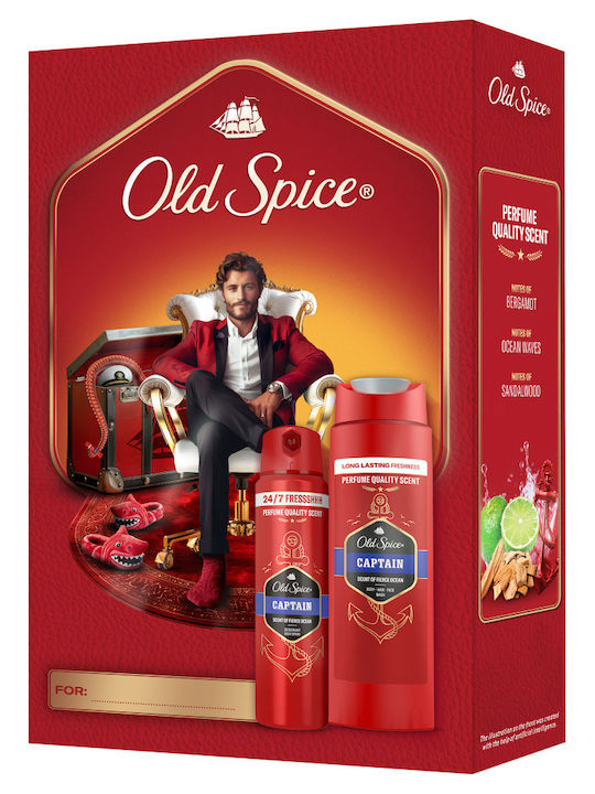 Captain Комплект за грижа за почистване на тялото Old Spice Gentleman Комплект за подарък за мъже с дезодорант спрей и душ гел Captain 24-часова свежест за ежедневна употреба аромат с качествена миризма която трае Captain Комплект за грижа за почистване на тялото Old Spice Gentleman Комплект за подарък за мъже с дезодорант спрей и душ гел Captain 24-часова свежест за ежедневна употреба аромат с качествена миризма която трае