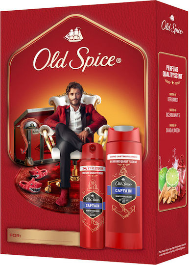 Captain Skin Care Set for Body Cleaning Old Spice Gentleman Gift Set for Men With Deodorant Spray and Shower Gel Captain 24 Hour Freshness for Daily Use Scent With Quality Long Lasting Fragrance