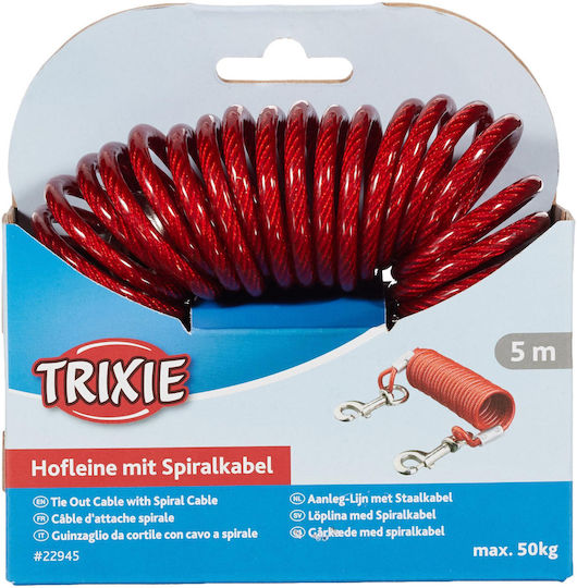 Trixie Λουρί/Οδηγός Σκύλου Spiral Cable Συρματόσχοινο Κήπου Σπιράλ σε Κόκκινο χρώμα 5m έως 50kg