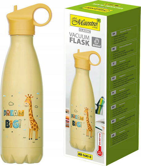 Maestro Stainless Steel Plastic Thermos Bottle 400ml Children Yellow Giraffe with Straw