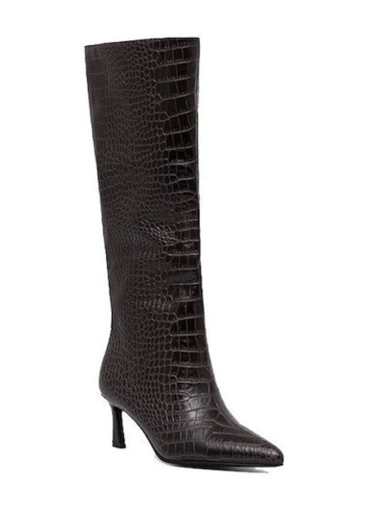 Steve Madden Δερμάτινες Γυναικείες Μπότες με Μεσαίο Τακούνι Καφέ
