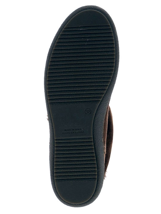 Leder Damenstiefel mit Pelz Braun