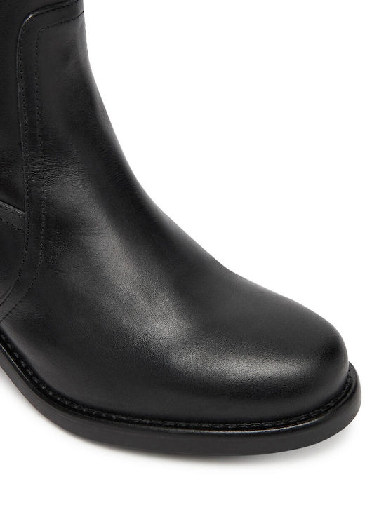 Leather Riding Boots with Zipper Black