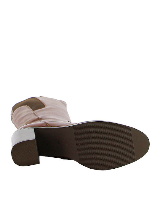 Leder Damenstiefel mit hohem Absatz Tabac Braun