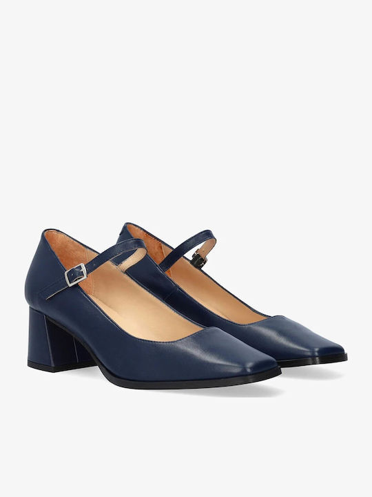 Leder Pumps mit mittelhohem Absatz Blau