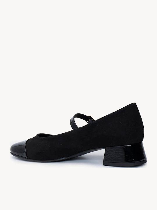 Pantofi Cu Toc Negri Cu Barete Combinatie De Catifea Lac