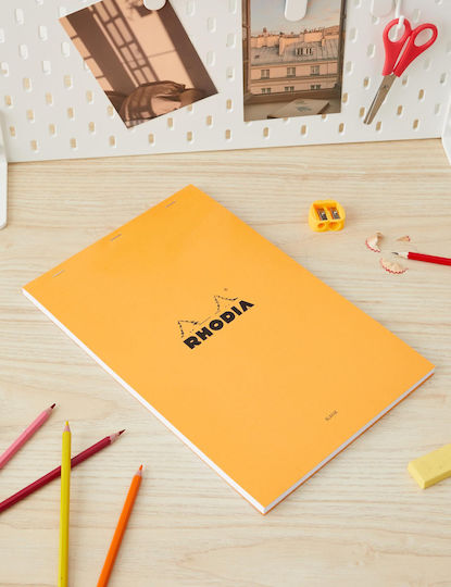 Rhodia Block No19 Σημειωματάριο Α4 80 Φύλλων με Λευκές Σελίδες Πορτοκαλί