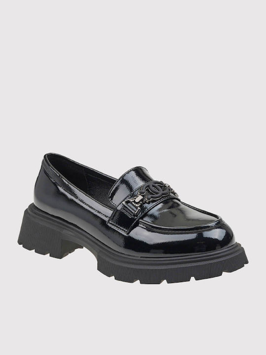 Lackleder Damen Mokassins in Schwarz Farbe