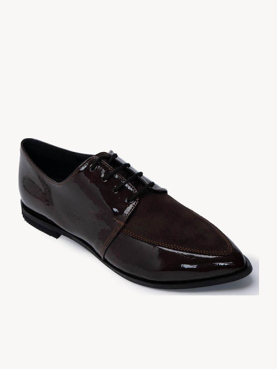 Καφέ Oxford Loafers Λουστρίνι Δέσιμο Κορδόνια