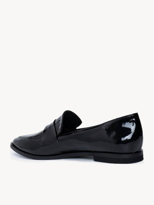 Μαύρα Loafers Λουστρίνι Croco Σχέδιο Μυτερή Μύτη