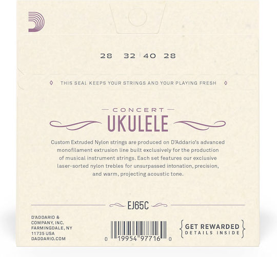Daddario Set of Nylon Strings for Ukulele Pro-Arté Nylon Ukulele Concert 28 - 43"